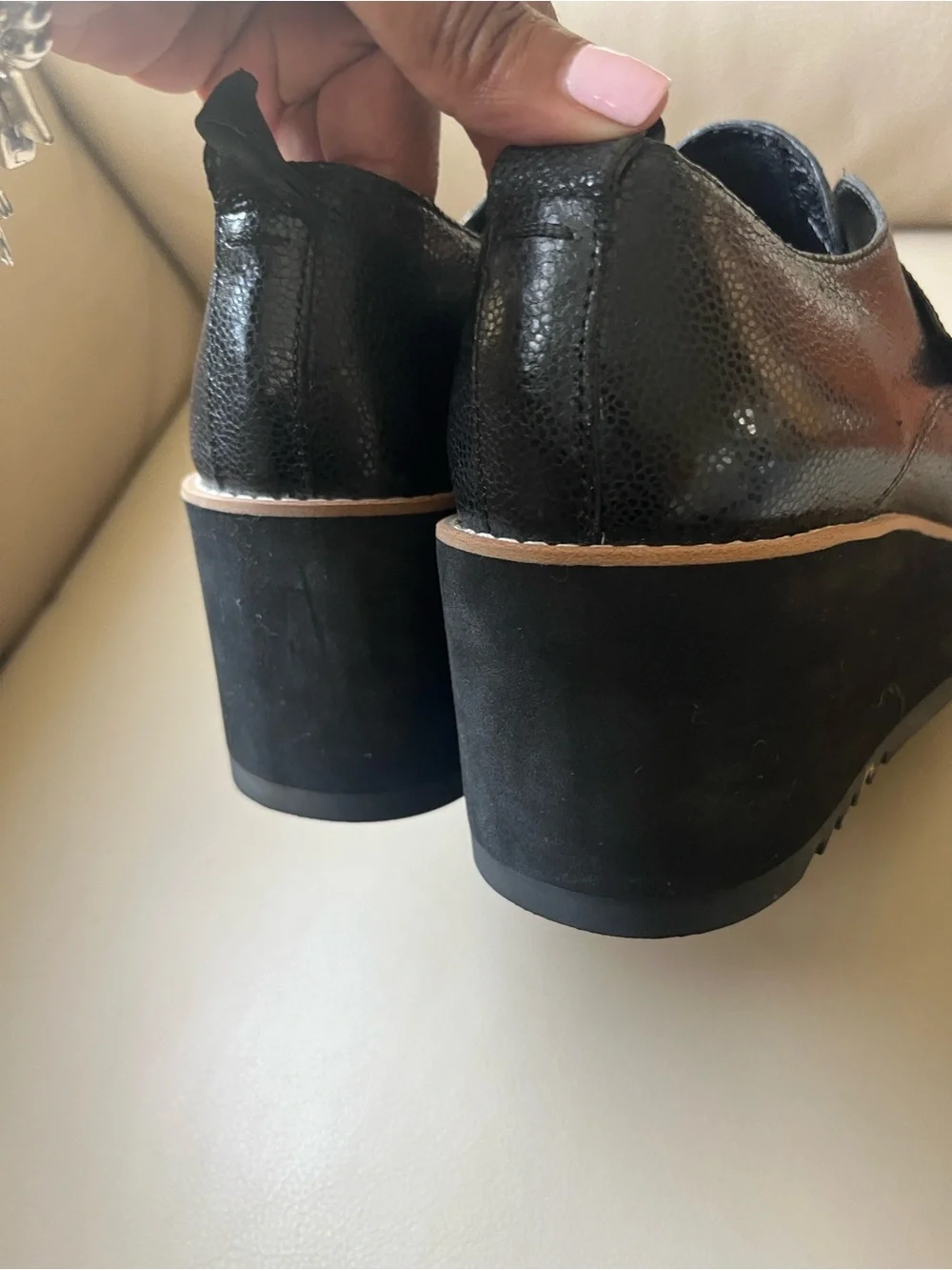 Eileen Fisher Black Zola Wedge Oxford Pebbled Leather  Loafers